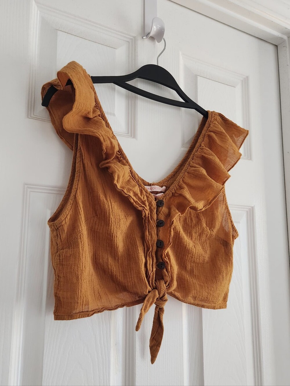Urban Outfitters Sleeveless Ruffle Tie-Front Crop Top in Mustard